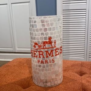 Glass with Parisian design logo vase